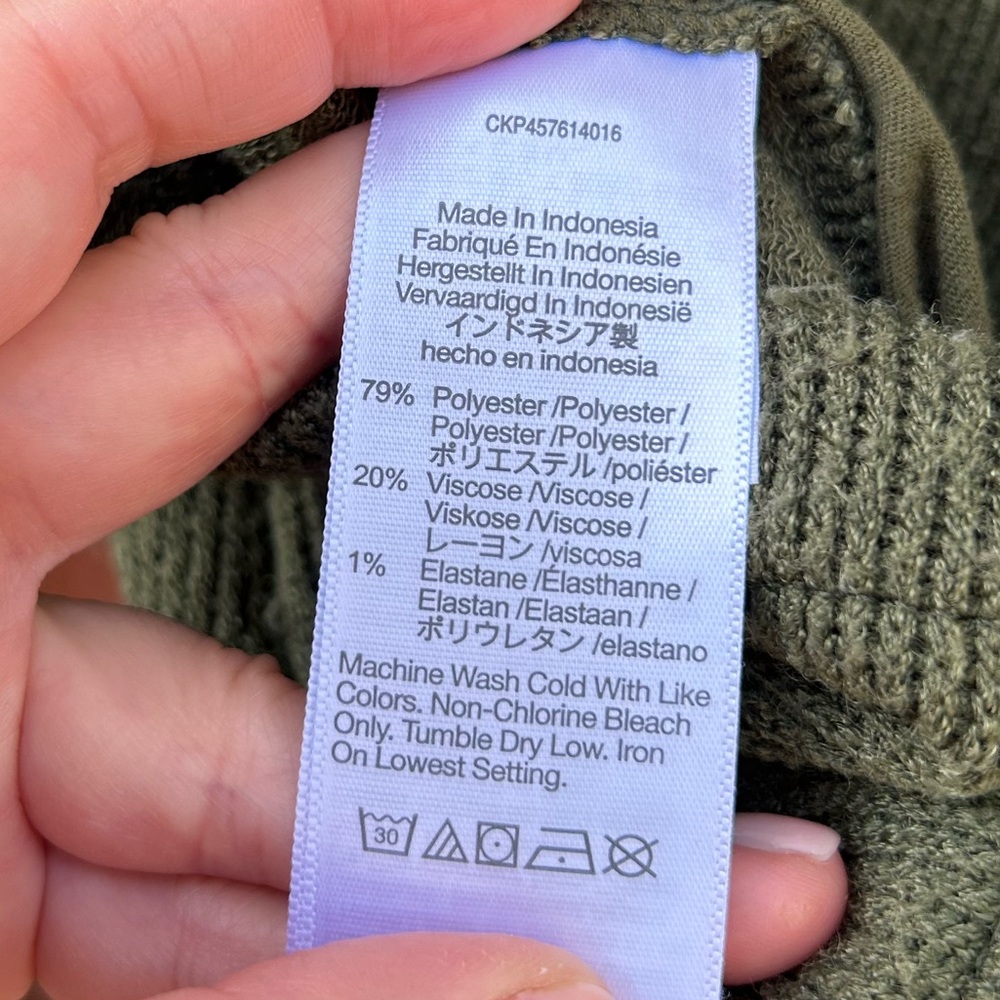 Madewell Ribbed Mock Neck Button Olive Green Women's Sweater Pockets Women’s XL - Picture 9 of 10